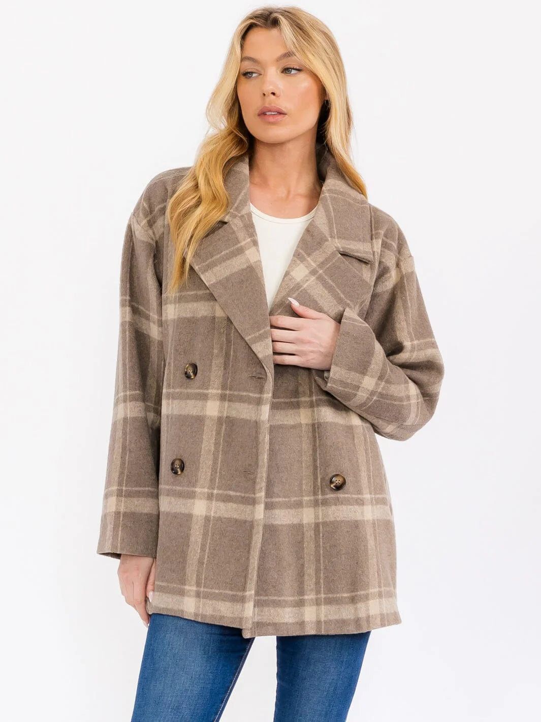 MARGOT BUTTON CLOSURE FRONT POCKETS PLAID COAT