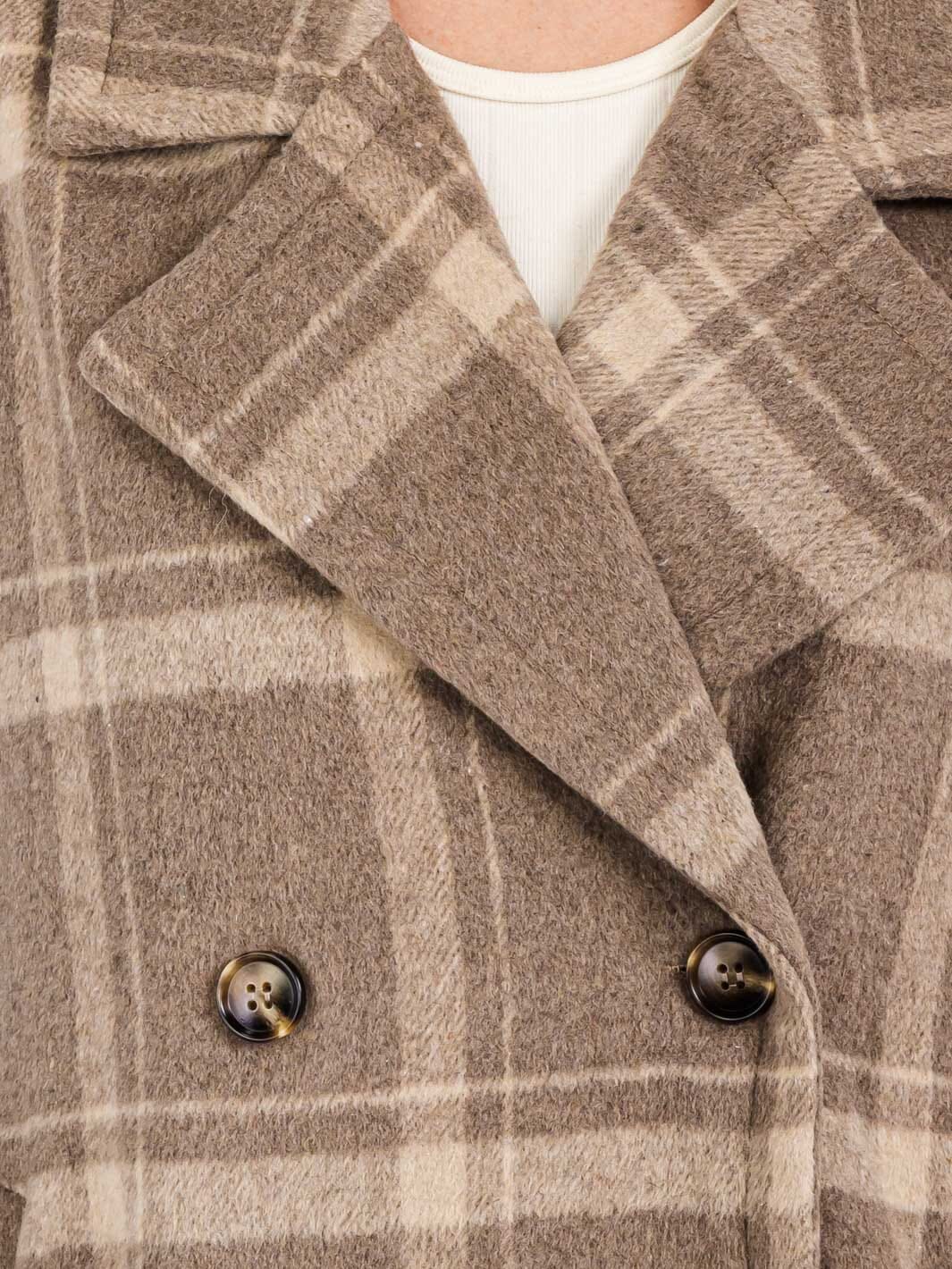 MARGOT BUTTON CLOSURE FRONT POCKETS PLAID COAT