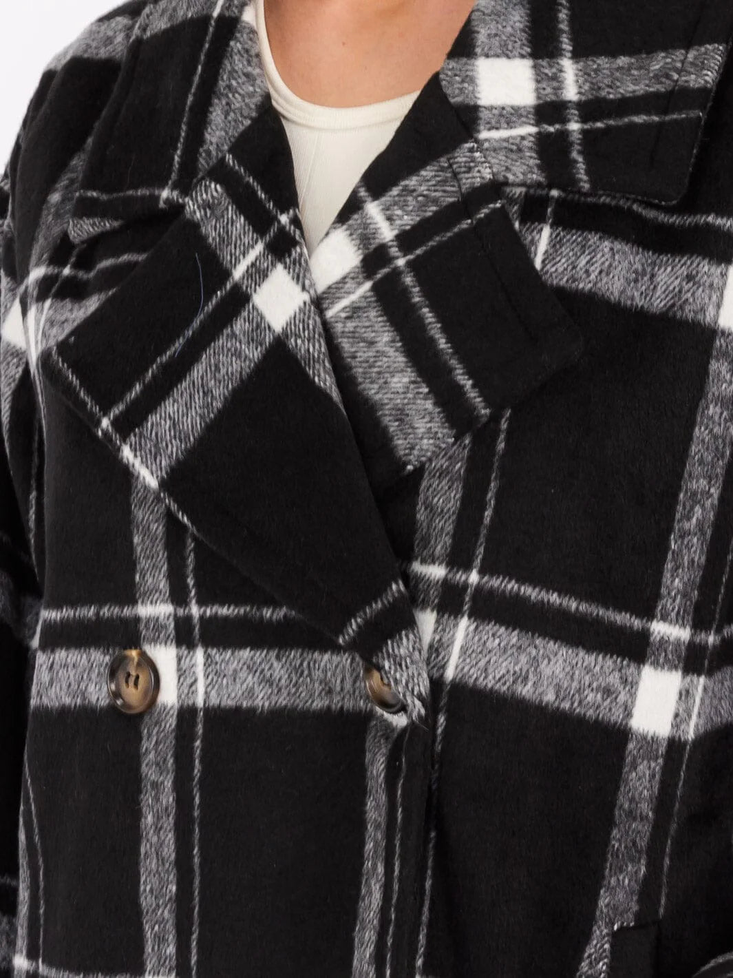 MARGOT BUTTON CLOSURE FRONT POCKETS PLAID COAT