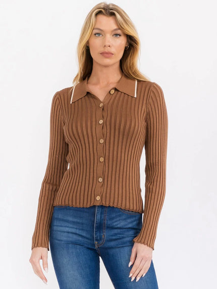 SARAH BUTTON UP RIBBED BLOUSE TOP