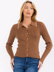 SARAH BUTTON UP RIBBED BLOUSE TOP