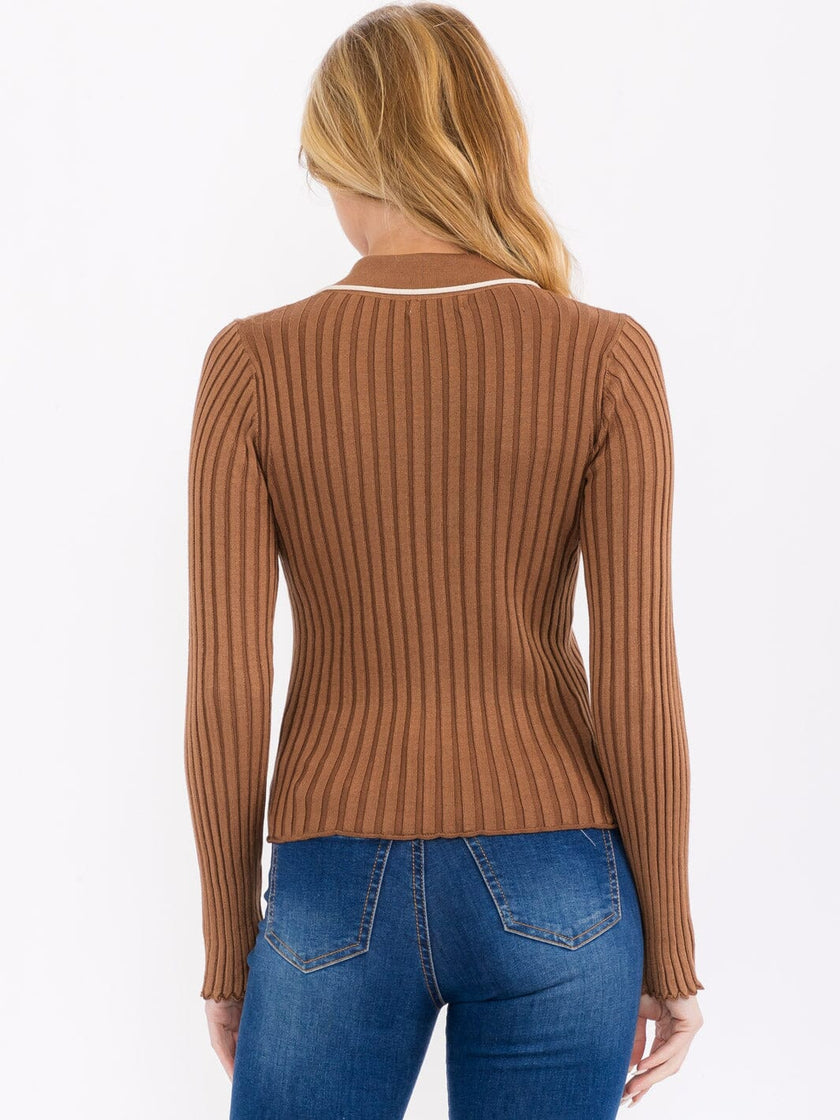 SARAH BUTTON UP RIBBED BLOUSE TOP