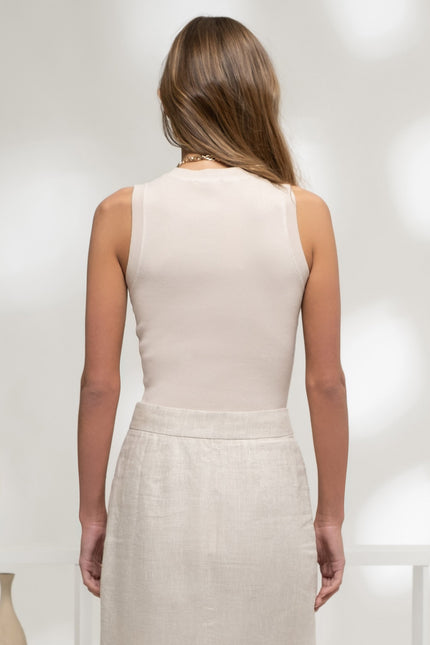 Beige Round Neck Top