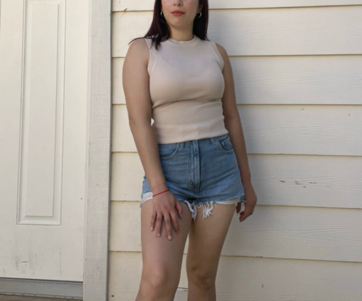 Beige Round Neck Top