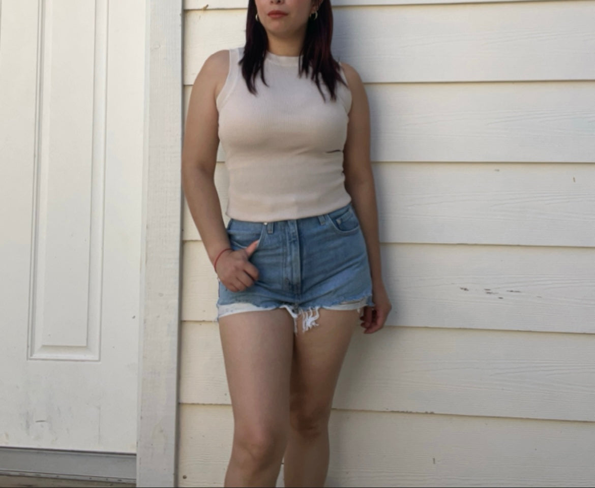 Beige Round Neck Top